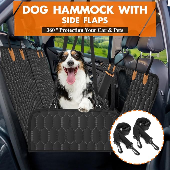 Waterproof Dog Car Seat Cover for Back Seat, Pet Hammock- S, Black/Orange | Durable waterproof hammock with nonslip design & storage pockets. Protects seats from scratches, fits cars, SUVs & trucks. - Image 7