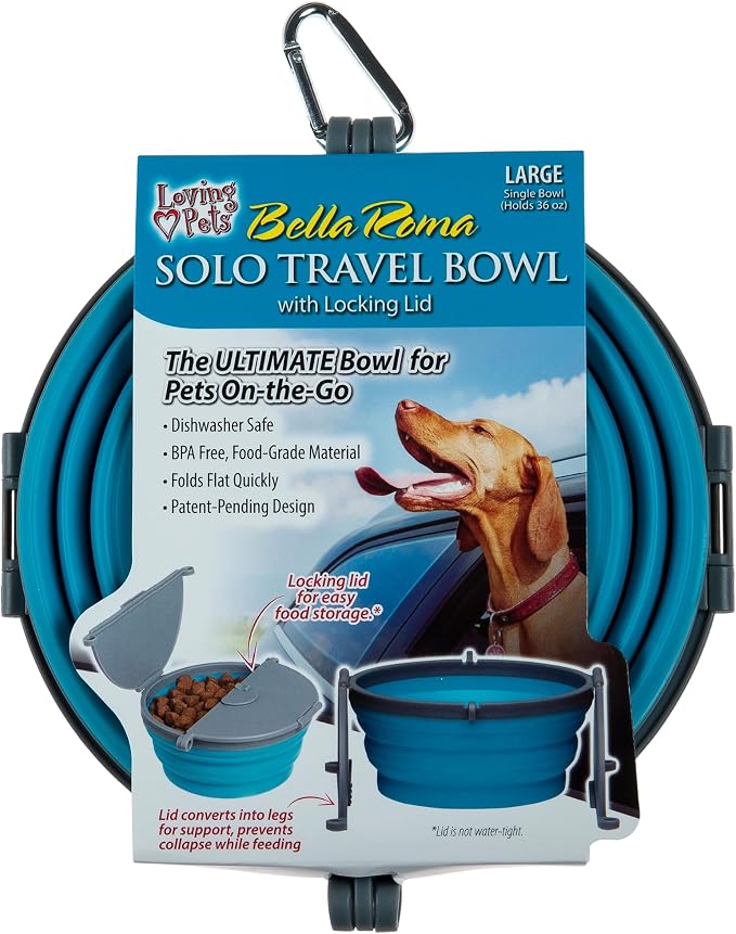 Loving Pets Bella Roma Collapsible Dog Bowls - Silicone Dog Bowls, Foldable Bowl, Puppy Essentials & Hiking Pet Supplies Great for Home & Travel (Blue, Large) by Loving+Pets