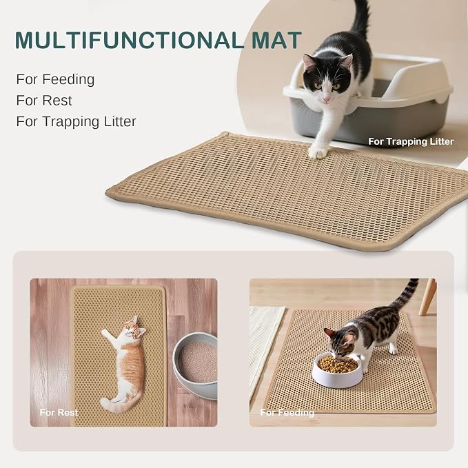 24''x 14.9''Inch Cat Litter Trapping Mat, Double Layer Waterproof Proof Litter Box mat, Non-Slip Design, Reduces Litter Scatter, Easy to Clean, Beige Cat Litter Mat - Image 5