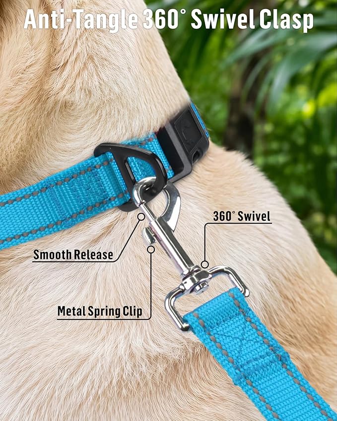 FunTags Reflective Nylon Dog Leash for Medium & Large Dogs, 6FT for Walks | Comfortable Padded Grip, Stay Safe at Night, 360° Anti-Tangle Swivel, for Dog Parks & Trails, Sky Blue - Image 4
