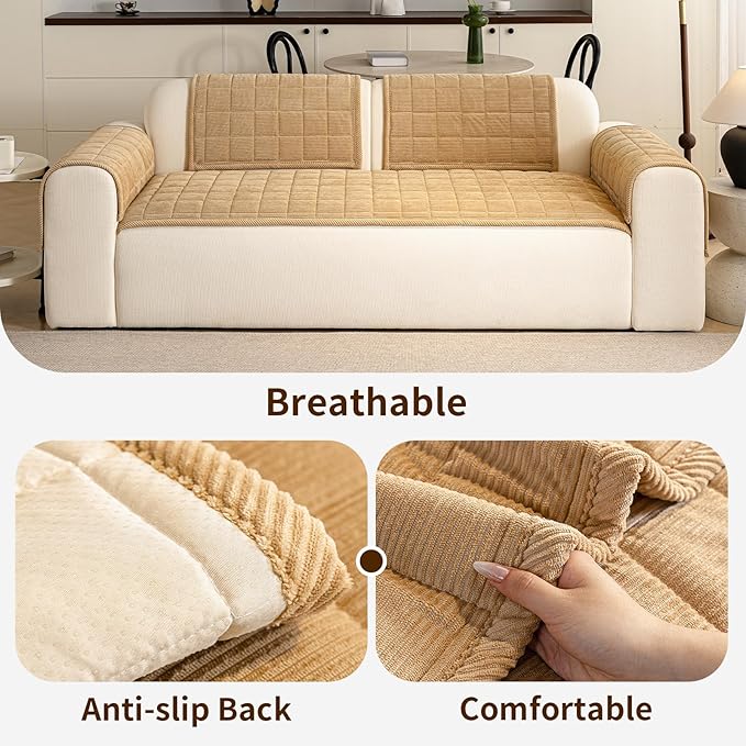 Couch Covers for Dogs, Non Slip Washable Pet Couch Covers for Sofa | 27.6”x70.9” Light Brown Soft Velvet Sofa Covers for 2-3 Cushion Couch, Couch Protect Against Pet Hair, Scratches & Stains - Image 4