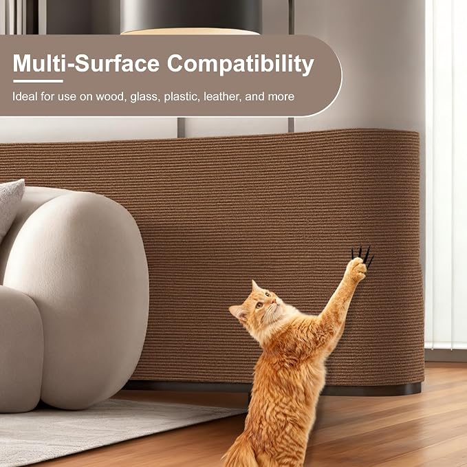 Cat Scratch Furniture Protector, Self-Adhesive Cat Scratcher Mat, Couch and Furniture Protector from Cat Claws, Brown, 1Set - Image 3