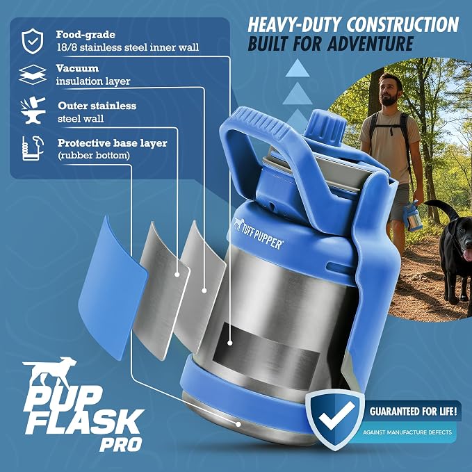 PupFlask Pro Portable Insulated Dog Water Bottle, Stainless Steel Bowl | 30 or 50 oz Leak-Proof Thermos Dispenser Keeps Water Cold 24+ Hours, Built-In Flip Cup for Walking, Hiking and Travel - Image 7