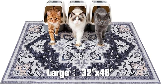 EXPAWLORER Cat Litter Mat, 32”x48” XL Non-Slip Urine Waterproof Litter Trapping Mat Easy to Clean Washable Litter Box Mat for Floor Soft on Kitty Paws, Indoor Food Mats Rug Pads for Bathroom Grey by EXPAWLORER