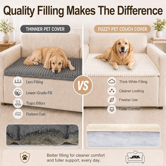 decorUhome Couch Cover for Dogs, Non Slip Fuzzy Thick Pet Sofa Protector | Pet Friendly, Machine Washable, Fits 4-Cushion Sofa, Protects Against Pet Hair, Scratches & Daily Messes, White, 27.6" x 88" - Image 6