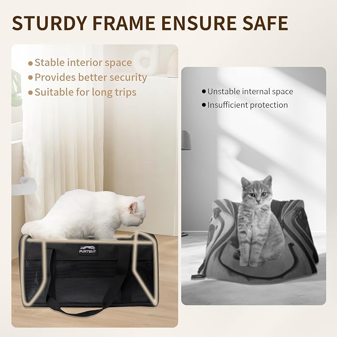 Pet Carrier Airline Approved, Soft Sided Cat Carrier for Small Pets up to 13 lbs, TSA Approved Dog Travel Bag, Portable Soft Sided Pet Carrier for Kittens and Puppies (Black, Travel Litter Box) - Image 6