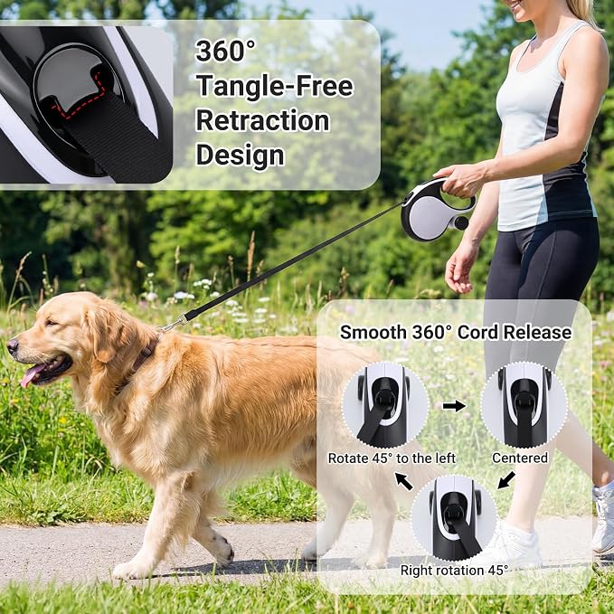 Segarty 26 Ft Walking Leash with Poop Bag Holder for Dogs Weighing 66 lbs - 110 lbs, 8m Retractable Heavy-Duty Leash 360°Tangle-Free with Anti-Slip Handle One-Handed Brake Pause Lock for Pet Outside - Image 5