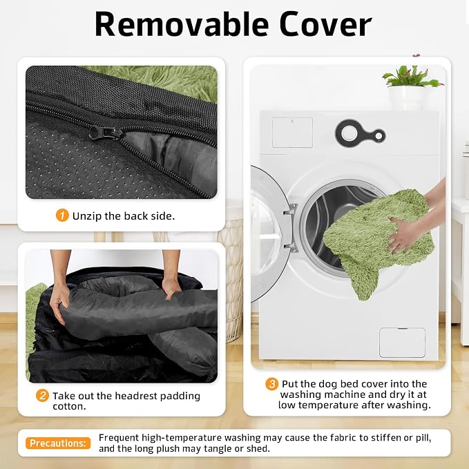 GGIB Calming Dog Bed Fluffy Plush Dog Mat for Furniture Protector with Removable Washable Cover for Large Medium Small Dogs and Cats (Medium, Grass Green) - Image 4