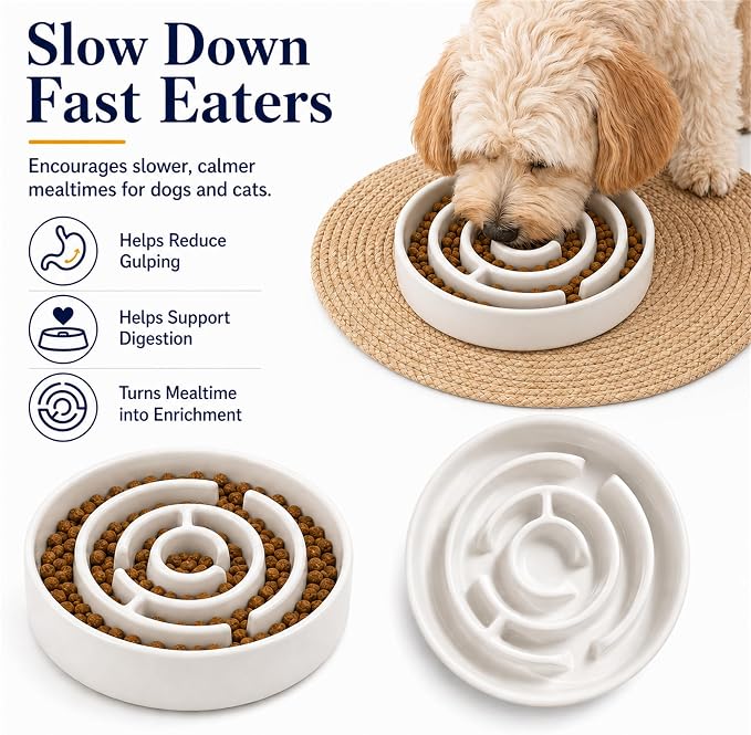 Ceramic Slow Feeder Dog Bowl 1.5 Cup Puzzle Dish for Small Medium Dogs | Glazed ceramic maze bowl with 1.5-cup capacity for dry or wet food, sized for small and medium dogs - Image 5