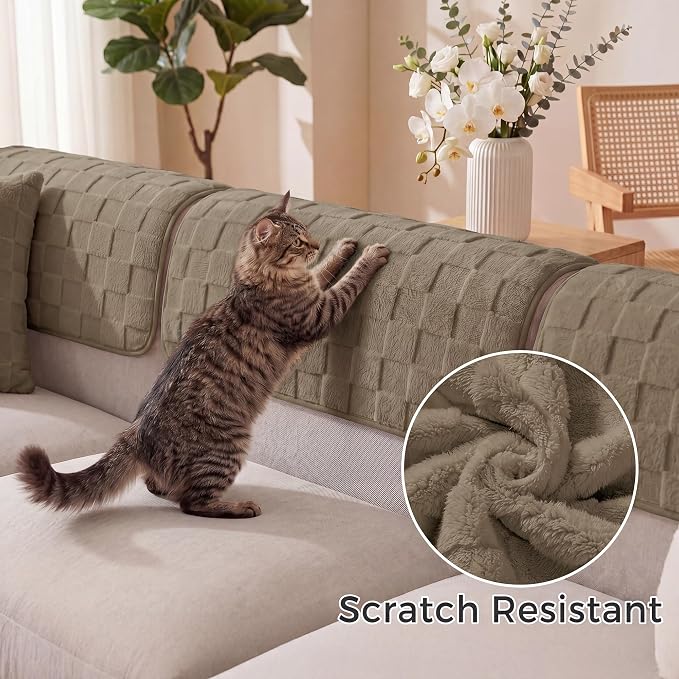 Foxdecor Couch Arm Covers for Sofa Arm Chair Covers Set of 2 | Sofa Arm Covers Cat Scratch Resistant Couch Protectors, Washable Armrest Cover Furniture Arm Covers, Brown 20x20 in - Image 3