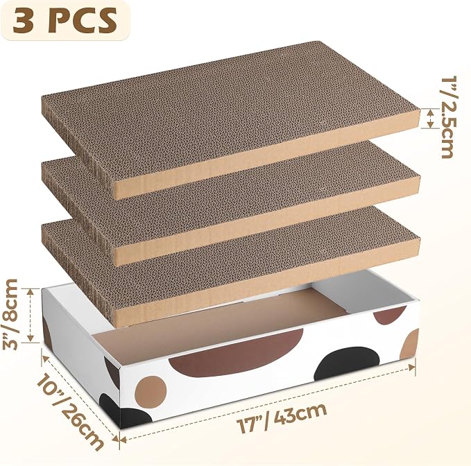 ComSaf Cat Scratcher Box 17 x 10 in, 3 Reversible Cardboard Pads for Cats | Cat Scratching Bed, Three Scratch Boards, Corrugated Cardboard, Furniture Protection, Indoor Floor Use, Claw Care - Image 2