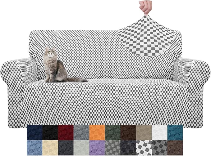 YEMYHOM Couch Cover Latest Jacquard Design High Stretch Extra Large Sofa Covers Pet Dog Cat Proof Oversized Slipcover Non Slip Magic Elastic Furniture Protector (X Large, Black and White Checkered) by YEMYHOM