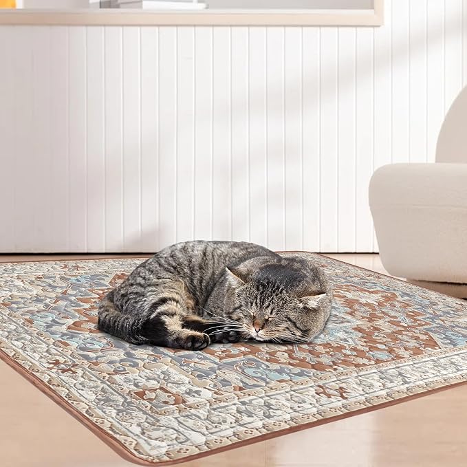 Cat Litter Mat 2 Pack, Reusable Large 36"x48" Kitty Litter Trapping Mat, Machine Washable Litter Mats for Cats, Waterproof & Non-Slip Compatible with Cat Box (Beige Medallion) - Image 6