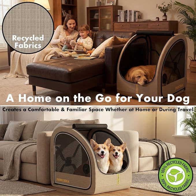PAWZIDEA Portable Dog Crate for Car Travel, Medium & Large Dogs Up to 80lbs | Enclosed Soft-Sided Dog Car Kennel for Backseat, Secures w/ Seatbelt & Headrest Strap, Collapsible Car Carrier, Chew-Proof - Image 7