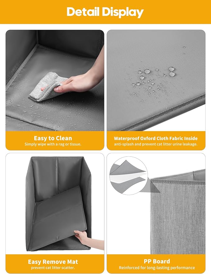 Waterproof Cat Litter Box Enclosure Splash Guard with Removable Mat, Cat Box Enclosure with 2 Hooks for Scoop, Anti-Leakage, Dust Control, Easy to Clean-24.02 x 16.14 x 16.14 inches - Image 5