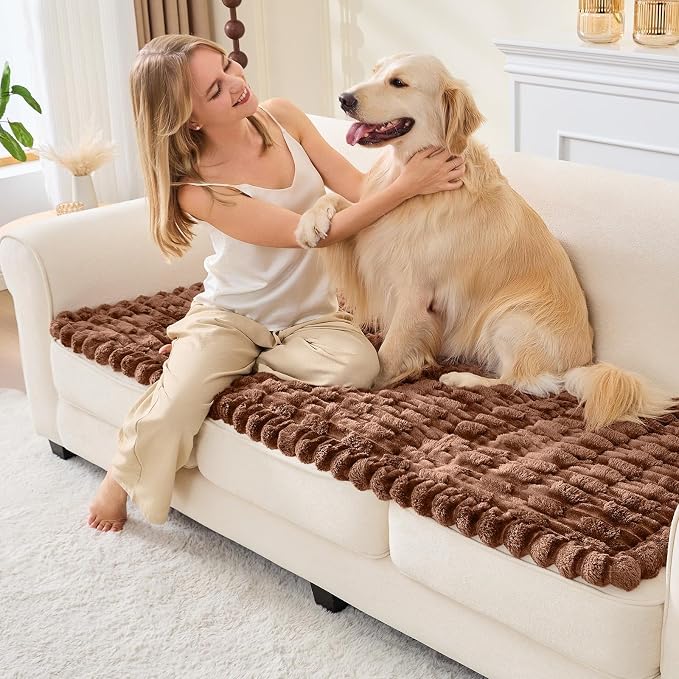 Waterproof Dog Couch Cover, Non Slip Pet Sofa Protector, Thick Fuzzy Couch Cover for Dogs, Machine Washable Furniture Protector, Scratch Resistant Pet Couch Mat(Light Coffee, 28" x 59"/70 x 150cm) - Image 9