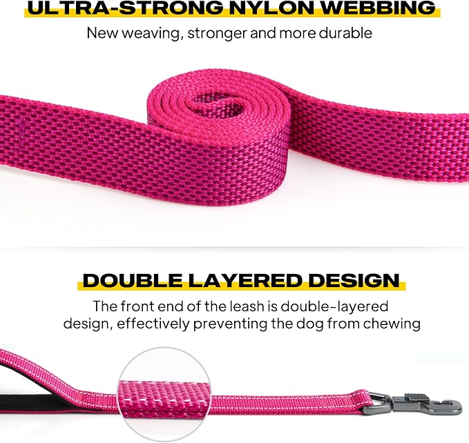 Fida Heavy Duty Dog Leash for Medium Large Dogs, 4 FT, Dual Padded Handles | Traffic Handle for Close Control, Advanced Easy Snap Hook, Reflective, Strong Nylon Webbing for Daily Walks & Training, Rose - Image 3
