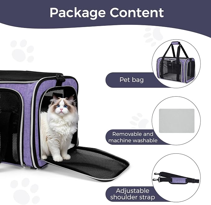 BAGLHER Pet Travel Carrier, Cat Carriers Dog Carrier for Small Medium Cats Dogs Puppies, Airline Approved Small Dog Carrier Soft Sided, Collapsible Puppy Carrier, Purple - Image 8