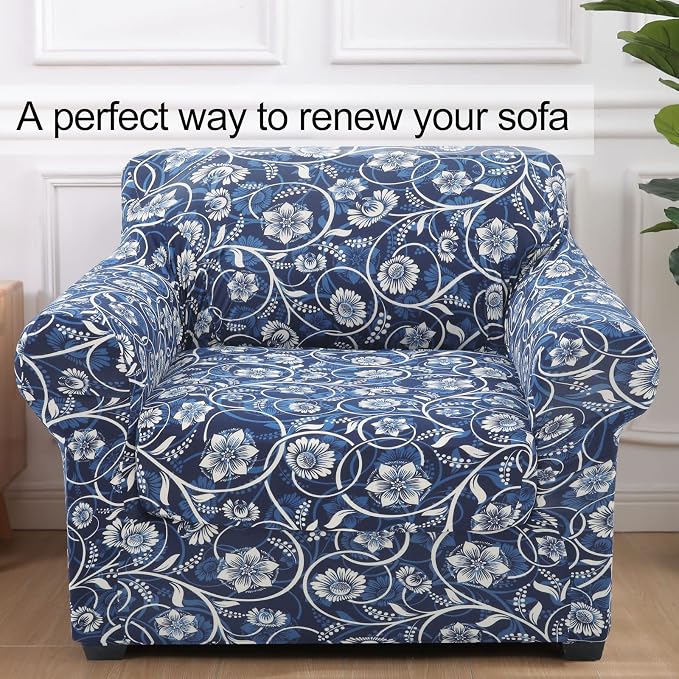 hyha Stretch Couch Covers, Chair/Sofa Covers, Armchair Slipcover for Dogs | Floral Pattern, Printed, 2 Pieces, Separate Couch Cushion Slipcover, Soft Chair Cover with Elastic Bottom for Pets (Armchair) - Image 8