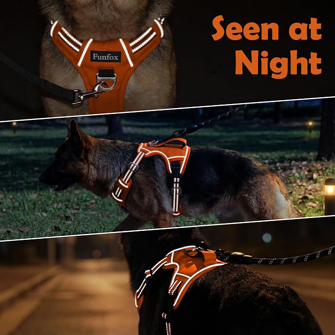 Dog Harness No Pull, Adjustable Pet Vest Harness, Super Soft Material with Vertical Handle Easy Control, Reflective Night Walking, 2 Leash Clips for Medium Sized Dogs, Orange, M - Image 8