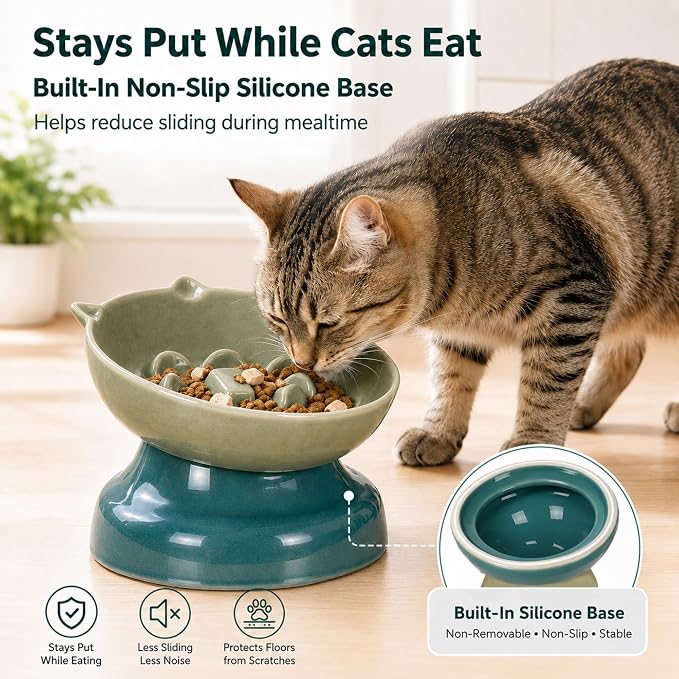Ceramic Slow Feeder Cat Bowl, 15-Degree Tilted Non-Slip | Food-Grade Ceramic For Indoor Cats, 5.3 In Shallow Bowl, Whisker-Friendly, Dry And Wet Food, Dishwasher Safe - Image 6