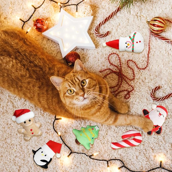 FOIMAS 6pcs Christmas Catnip Toys,Xmas Cat Toys Plush Santa Claus Snowman Tree Interactive Chew Bite Toys for Cat Kitten Indoor - Image 7