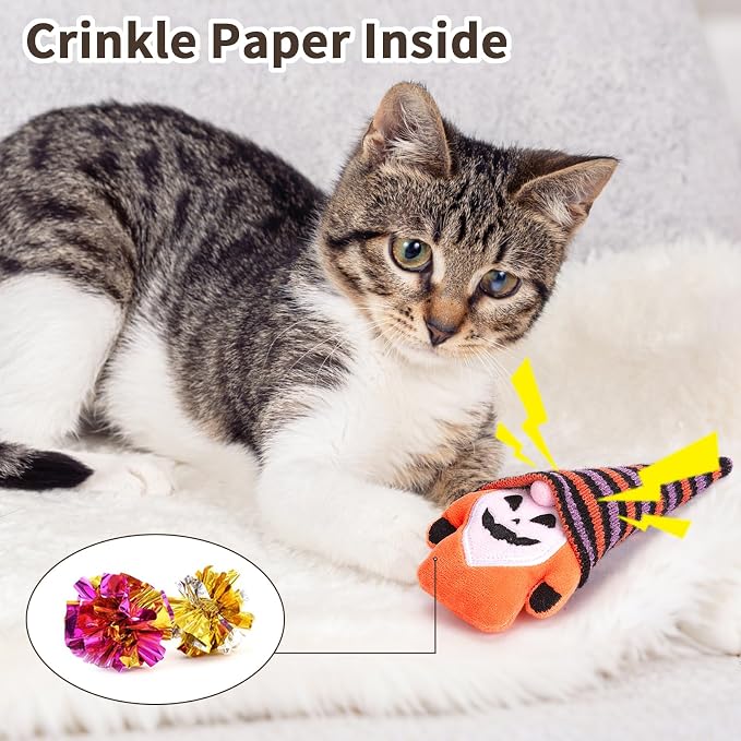 Retro Shaw Cat Toys for Indoor Cats Kittens, Crinkle Catnip Gnome, 3 Pack | Halloween Goth Plush Toys, Soft and Durable, Safe Teeth Cleaning, Interactive Fun, 6.7 Inches - Image 4