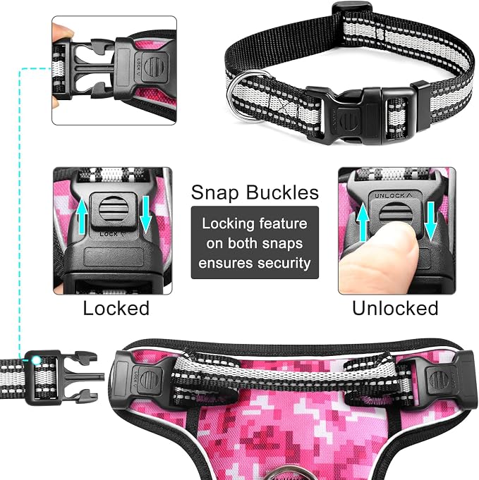 Dog Harness No Pull, Pet Harnesses with Dog Collar, Adjustable Reflective Oxford Outdoor Vest, Front/Back Leash Clips for Small, Medium, Large, Extra Large Dogs, Easy Control Handle for Walking - Image 6