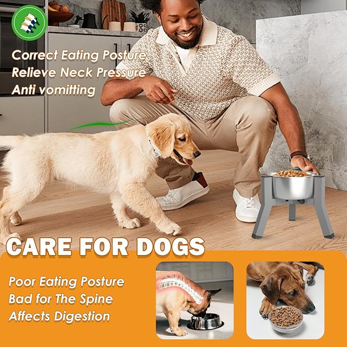 SHAINFUN Raised Dog Bowl Stand, Adjustable Width 5.9-8.7'', Eelevated Dog Food Water Bowls, 7.8'' Tall, Grey-Bowl Not Included - Image 2