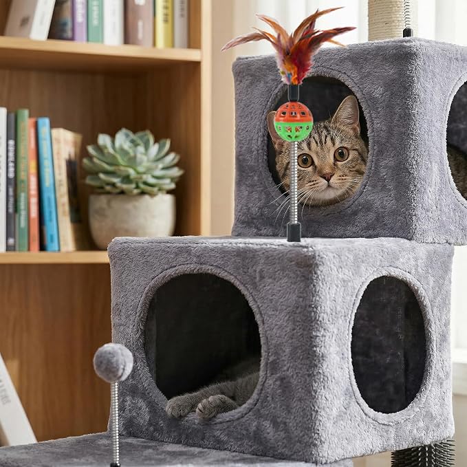 Cat Tree Tower for Indoor Cats 12lbs, Cat Tree with 3 Spacious Cat Houses & Condos, Full Sisal Scratching Posts and Cat Scratcher Toys，Grey - Image 6