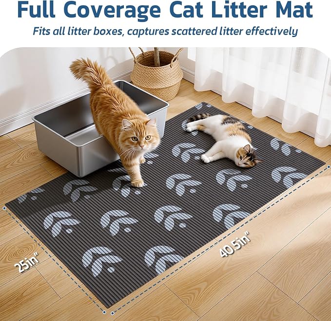 Cat Litter Mat, 40"x25" Jumbo Foam Litter Box Mat | Extra Large Coverage, Soft on Paws, Trimmable Design, BPA-Free Foam, Leak-Proof, Machine Washable, Chocolate Leaf - Image 2