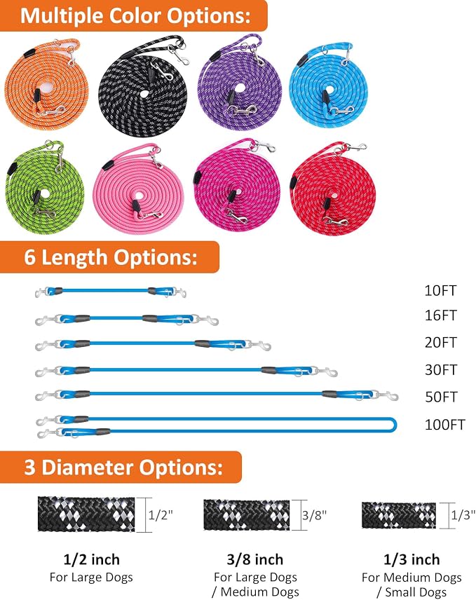 Long Dog Leash for Dog Training 100FT, Heavy Duty Dog Lead for Large Medium Small Dogs Outside Walking, Playing, Camping, or Yard,Hot Pink - Image 2