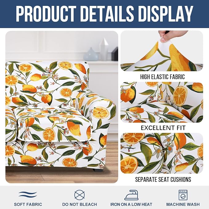hyha Stretch Couch Cover, Sofa Covers for 2 Separate Cushion Couch Washable | Loveseat Cover, Floral Pattern, Printed, 3 Pieces, 2 Seater Furniture Protector with Elastic Bottom for Dogs, Pet Friendly - Image 4
