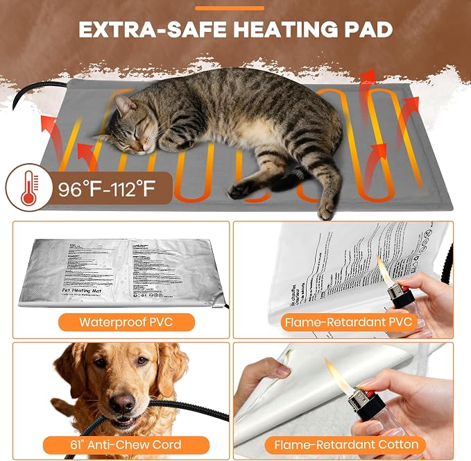 Outdoor Heated Cat House for Outside: Winter Insulated Weatherproof 20"×14.3"×20.5" Shelter with Heating Pad for Feral Kitty Foldable Out Door Elevated Warm Pet Bed with Extra Large Warming Cathouse - Image 6