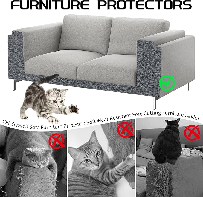 2 Pcs Total 78.8"x15.8" Cat Scratch Mat, Cat Scratch Couch Furniture Protector, Trimmable Self-Adhesive Cats Scratch Pads, DIY Cat Scratcher for Wall Protector and Covering Cat Tower (Dark Gray) - Image 3