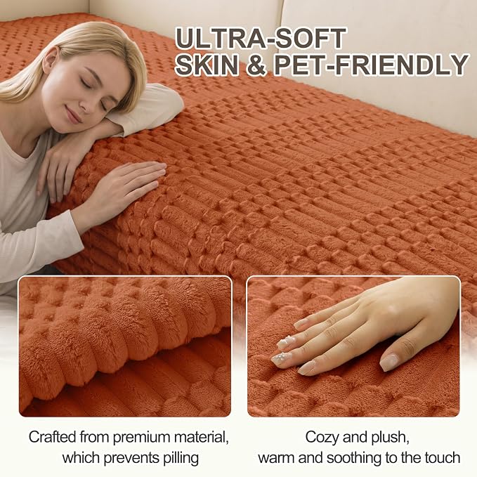 Smiry Waterproof Couch Covers for Dogs Washable, Non Slip Pet Sofa Cover | Plush Scratch Resistant Flannel Furniture Protector for Dogs, Rust, 36" x 36" - Image 5