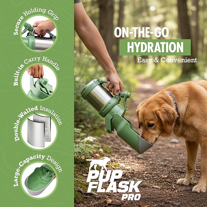 PupFlask Pro Portable Insulated Dog Water Bottle, Stainless Steel Bowl | 30 or 50 oz Leak-Proof Thermos Dispenser Keeps Water Cold 24+ Hours, Built-In Flip Cup for Walking, Hiking and Travel - Image 2