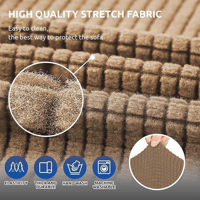 KEKUOU Stretch Loveseat Couch Cover, 2 Cushion Couch Slipcover,Camel | 1-Piece Washable Sofa Cover Pet Friendly (55"-78") Furniture Protector Soft Jacquard, Elastic Bottom for Dogs & Kids - Image 4