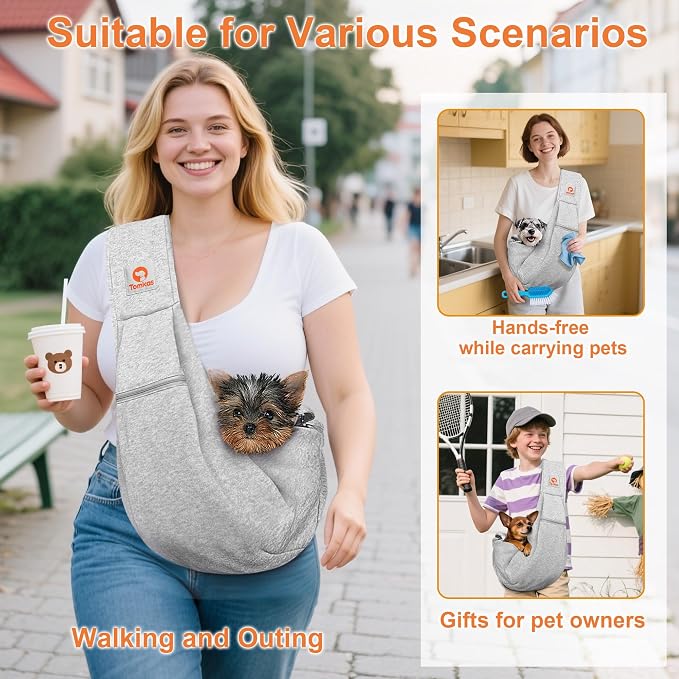 Tomkas Dog Cat Carrier Sling Zip Pocket & Adjustable Strap(M,Gray) - Image 2