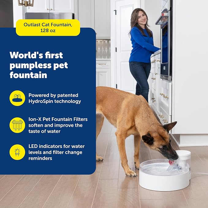 PetSafe Outlast Pumpless Dog Water Fountain, 128 oz, Dogs & Multiple Cats | Pumpless HydroSpin Design Cycles 128 Oz Water, Ion-x Carbon Filter Softens Water, Smart Sensors Slow Flow at Night - Image 2