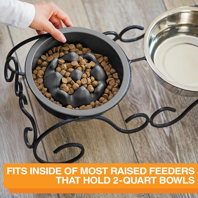 The Niner Slow Feed Bowl - Raised Peaks Slow Down Pets Eating - Fits Elevated Feeders Including Neater Feeder Large Sizes - Gentle on Teeth and Gums - Holds up to 2 Cups (Gunmetal Grey) - Image 5