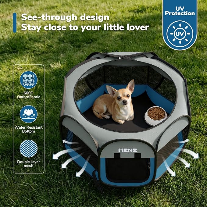 Dog Cat Small Animal Puppy Playpen Crate, Small, Grey Blue | Portable Pop Up Pet Cage Enclosure Tent Kennel Indoor Outdoor with Carrying Case, No Assembly, Camping Use - Image 6