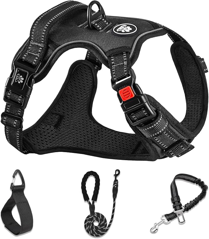 NESTROAD No Pull Dog Harness,Adjustable Oxford Dog Vest Harness with Leash,Reflective No-Choke Pet Harness with Easy Control Soft Handle for Small Medium Dogs(Medium,Black) by NESTROAD