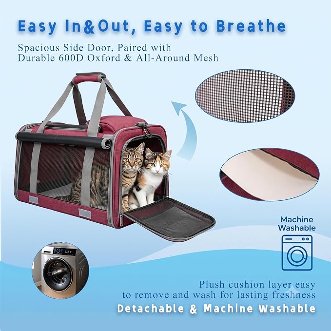Pet Carrier for Medium-Small Cats, Collapsible Cat Carrier and Soft-Sided Pet Carrier for Medium Big Cats and Puppy Up to 17lbs, 2-Way Entry with Privacy Cover, Travel Bag L18.9”X11.42”X11.42” - Image 5