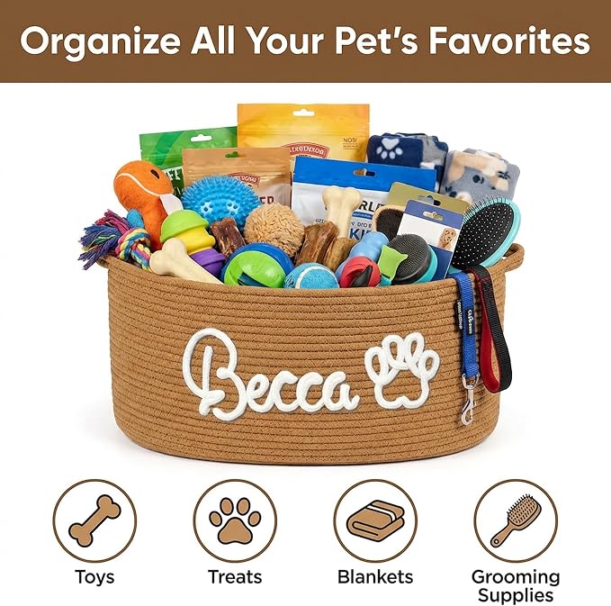MBBEST Personalized Dog Toy Basket with Name, Cute Custom Dog Toy Storage Bin for Dogs & Cats, Handmade Cotton Rope Dog Toy Box Organizer for Toys, Treats & Blankets, Unique Gift for Pet Lovers - Image 2