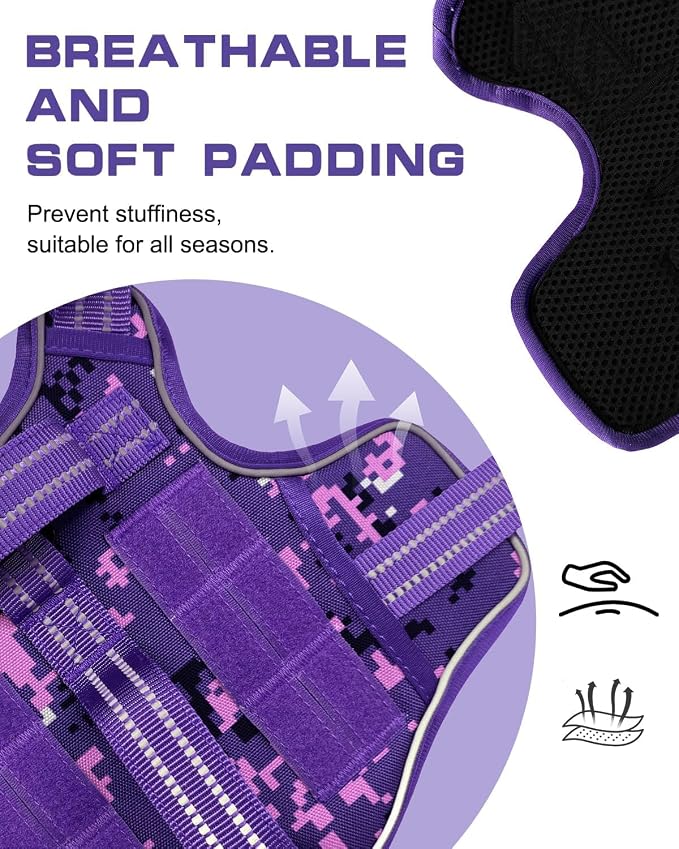 Dog Harness, Tactical No Pull for Small Sized Dog with Handle | Breathable Soft Padded, Adjustable, Reflective, Molle System, Heavy Duty, No Choke for Walking Training, Purple Camo Small - Image 5