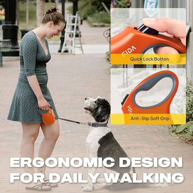 Fida Retractable Dog Leash, 16ft Heavy Duty Pet Walking Leash for Medium/Large Dog up to 110 lbs, Tangle Free. One-Hand Brake (Large, Orange) - Image 5