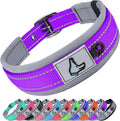Joytale Reflective Dog Collar for Medium Dogs with Wide Padding, Purple | Soft Cushion Reduce Neck Strain, Night Safety Walking, Metal Buckle and Adjustable Eyelets, Separated Dog ID Tag Ring by Joytale