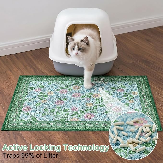 Glittme Cat Litter Mat, 33"x22" Non-Slip Washable Trapping Mat for Cats | Litter Trapping Mat With Thick PVC Coil To Catch Scatter, Soft On Paws And Waterproof Bottom To Protect Floors - Image 2