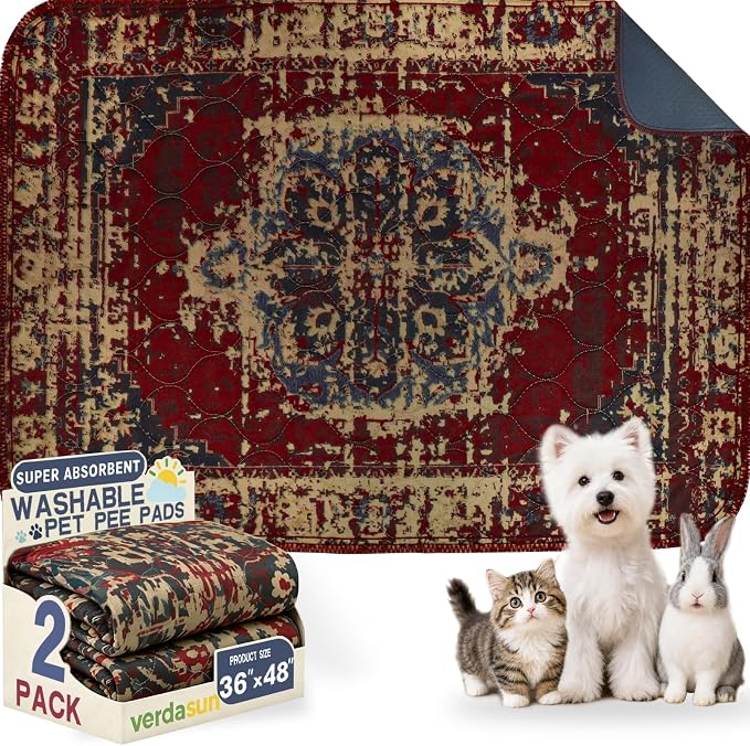 Washable Pee Pads for Dogs, Reusable Puppy Potty Training Pads, Ultra-Absorbent Thick Waterproof Leak-Proof Non-Slip Pads & Mat for Crate, Playpen, Floor, Whelping & Housebreaking , 2 Pack 36"x48" by Verdasun